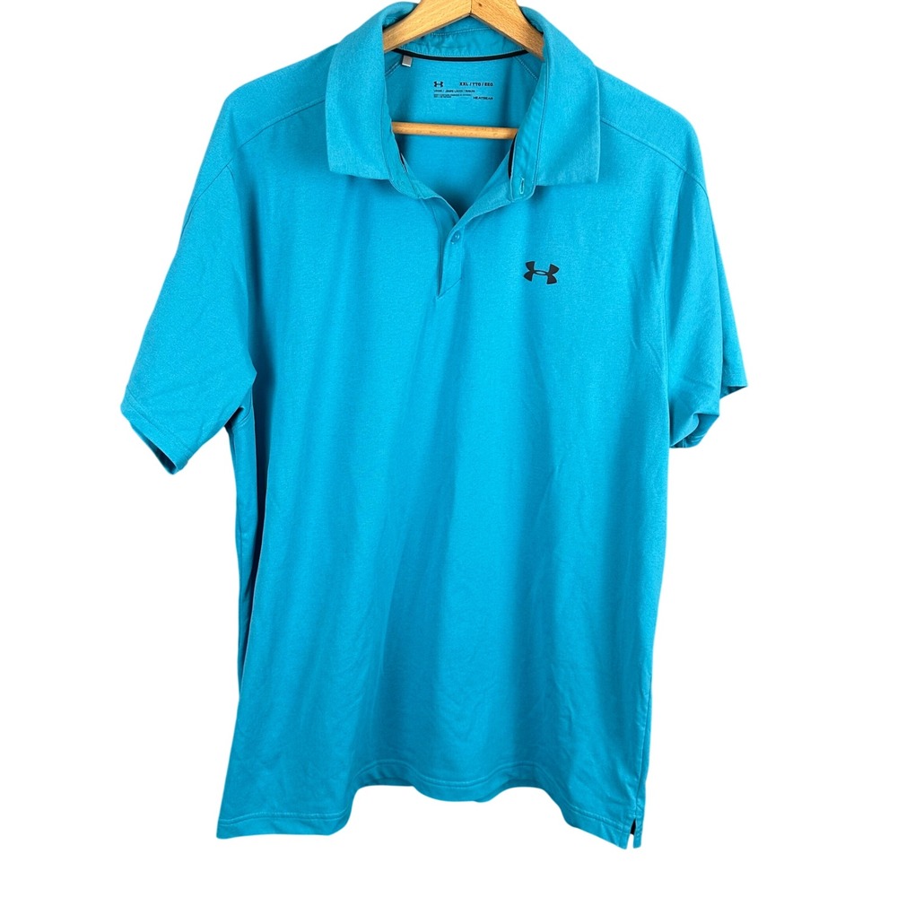 Under Armour Mens XXL HeatGear Loose Fit Short Sleeve Polo Shirt Blue Golf Top